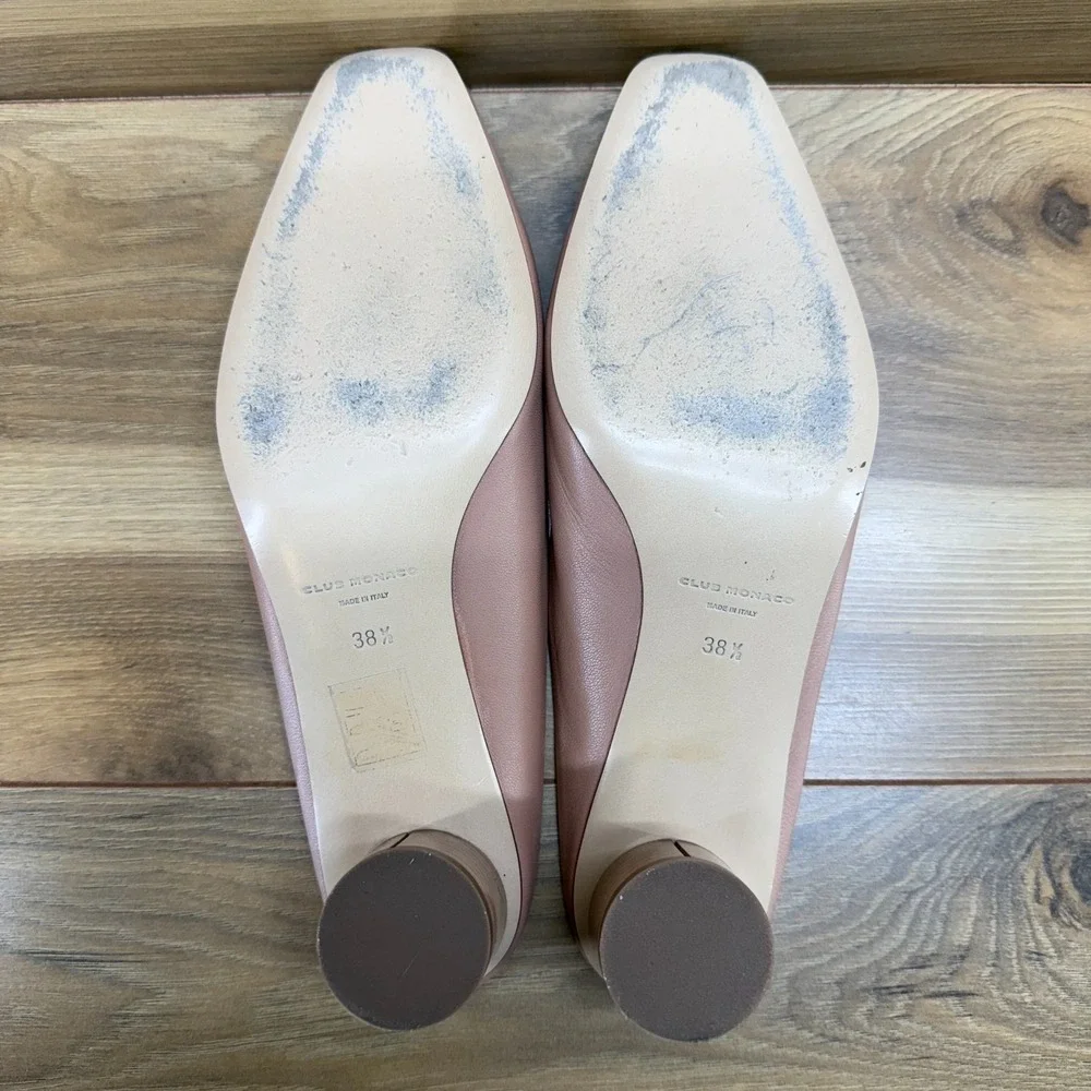 Club Monaco Square Toe Mules Womens 8.5 EU 38.5 Nude Leather Low‎ Heel
